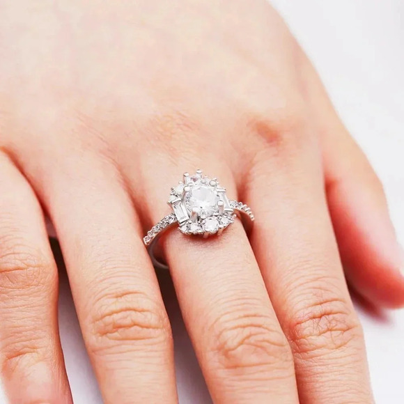 🍁 Plain Romantic Gemstone CZ Thin Wedding Rings for Women, EVGG1586 - Picture 6 of 8